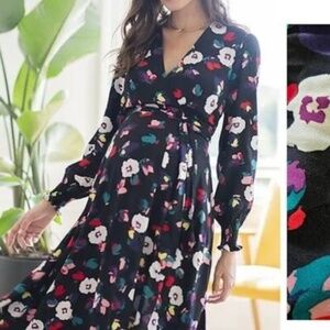 Seraphine Floral Wrap Midi Maternity Dress - Size  14